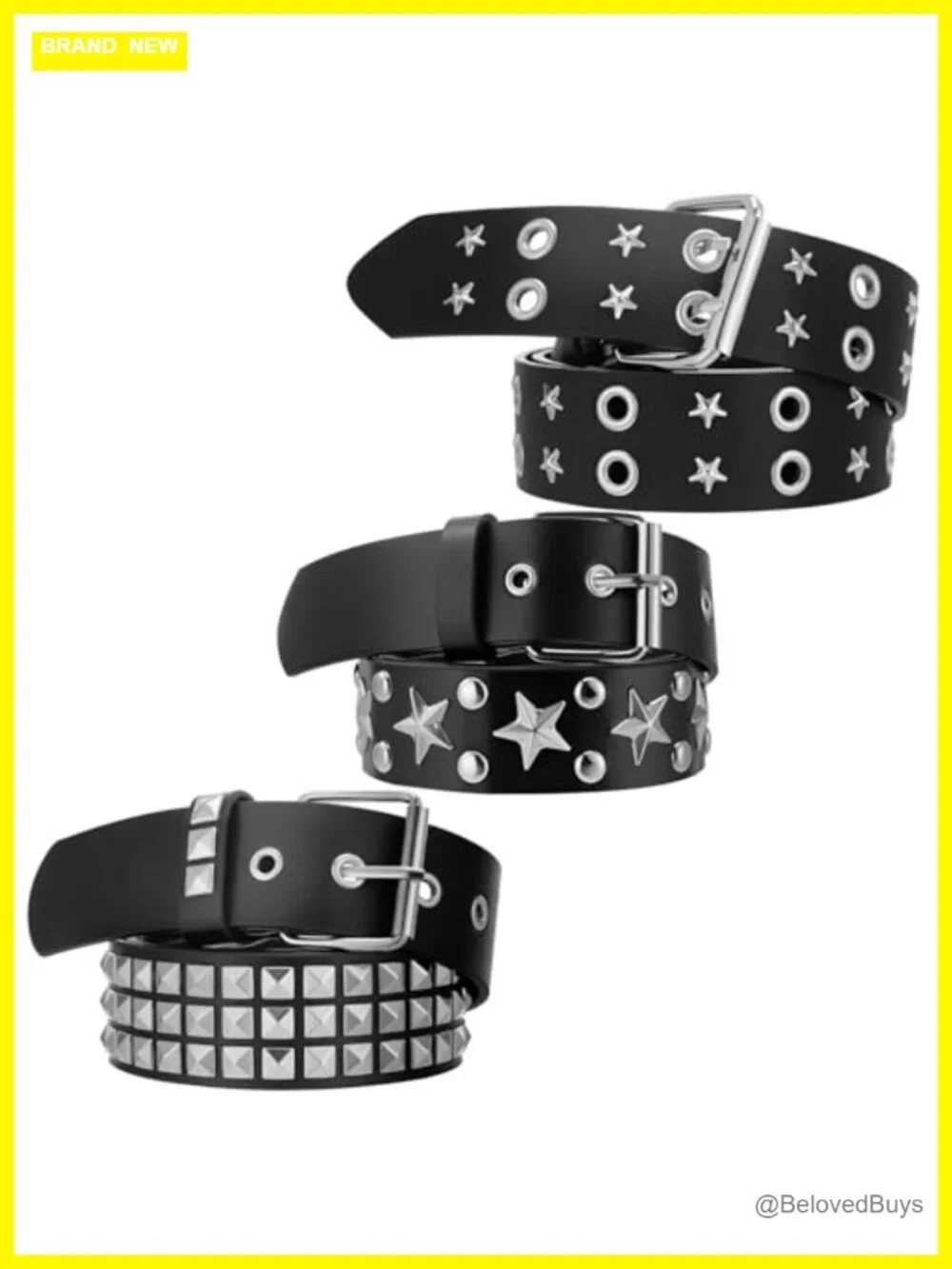3 Pc Studded Belt Set PU Leather Metal Buckle Punk Goth Y2K Women's Belts